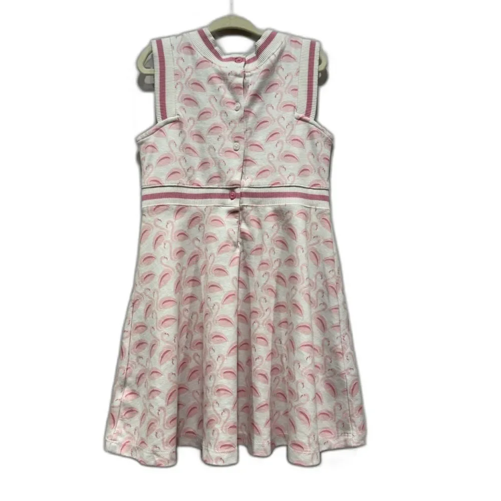Janie and Jack Dress Sleeveless Flamingos Pink White Stretch Vacation Girls sz 5